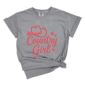 Country Girl Hat Puff Print  - Womens Garment Dyed Graphic T-Shirt - 1 of 4