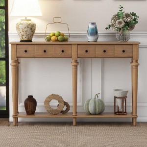 Retro Console Table with 4 Drawers and Open Shelf, perfect for Entryways, Living Rooms, and Hallways - 1 of 4