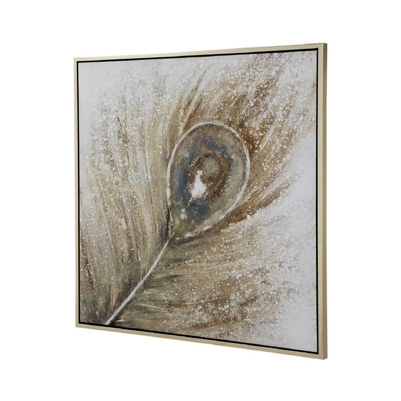 40&#34;x40&#34; The Eye of The Peacock Hand Painted Framed Wall Art Blue/Champagne - A&#38;B Home, 5 of 17