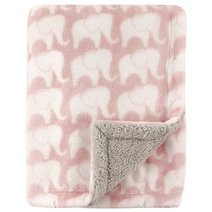 Hudson Baby Infant Girl Plush Blanket with Faux Shearling Back, Pink Elephant, One Size - 1 of 1