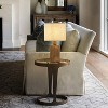 ALOADECOR 18''Farmhouse Traditional Natural Brown Solid Wood Base Table Lamp with Beige Fabric Shade for Bedroom Living Room - 2 of 4