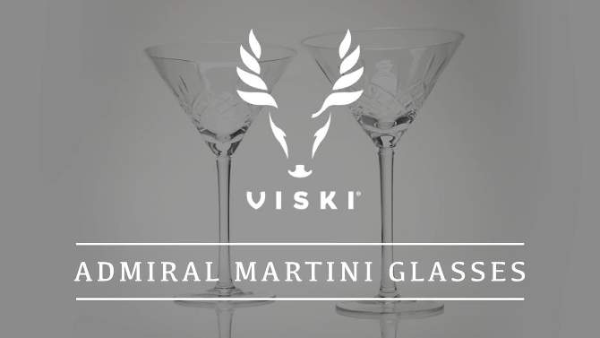 Viski Admiral Etched Martini Glasses, Set of 2 9 oz Cocktail Coupes, Lead-Free Crystal Glassware, 2 of 10, play video