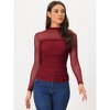 INSPIRE CHIC Women's Solid Mock Neck Mesh Sheer Long Sleeve Ruched Blouses - 4 of 4