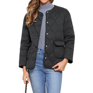 INSPIRE CHIC Women's Button Down Lightweight Trendy Casual Outerwear Winter Puffer Quilted Jacket with Pockets - 1 of 4