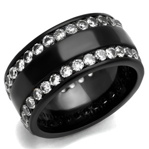 Slickblue Women's Black Wide Band Ring, Double Row Clear CZ Stones, Polished Stainless Steel, Sizes 5–10 - 1 of 4