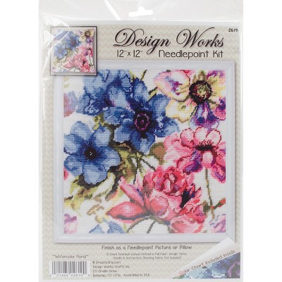 Design Works Needlepoint Kit 12"X12"-Watercolor Floral-Stitched In Yarn