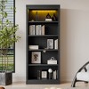 83.4" Tall Wooden Bookcase with LED Light Strip, 5-Tier Adjustable Bookshelves & Storage Organizer for Living Room & Home Office, Black - ModernLuxe - 2 of 4