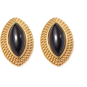 Chunky Gold Statement Earrings: Vintage Black Onyx Oval Design - 1 of 4