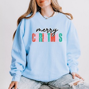 Simply Sage Market Women's Lightweight Garment Dyed Graphic Sweatshirt All Is Bright Christmas Lights - 1 of 4