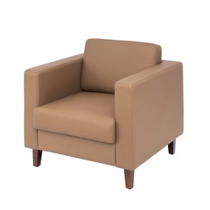 Flash Furniture HERCULES Artemis Upholstered Reception Chair with 2 AC Outlets/1 USB/1 USB-C Ports and Wood Walnut Legs with Adjustable Floor Glides - 1 of 4