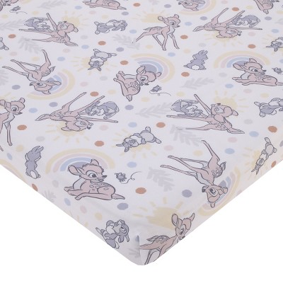 NoJo Disney B is for Bambi Tan, Gray, and White Nursery Fitted Mini Crib Sheet