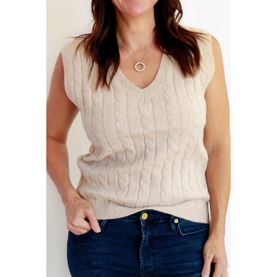 Women's Cable V-neck Sweater Vest - Hem & Thread