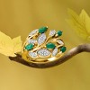 Ross-Simons 1.60 ct. t.w. Emerald and .20 ct. t.w. White Topaz Leaf Ring in 18kt Gold Over Sterling - 4 of 4