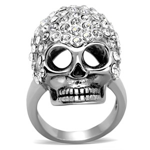 Slickblue Women’s Polished Stainless Steel Ring with Clear Crystals, Skull Design with Gems, No Plating, Size 5-10 - 1 of 4
