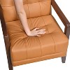Orange leather contemporary lounge chair upholstered tufted detail walnut finish solid wood furniture - 4 of 4