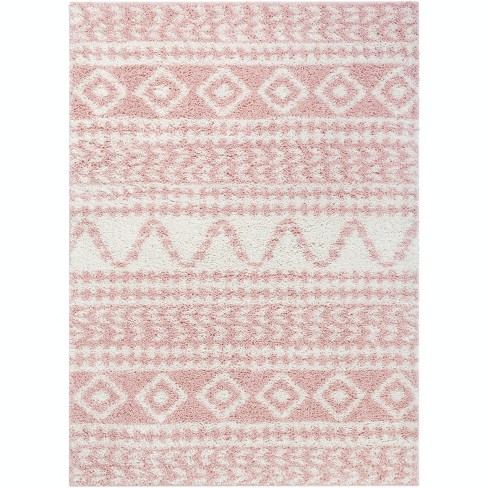 Well Woven Diamond Stripes Shag Blush Cozy 1