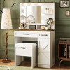 Whisen Farmhouse Makeup Vanity Desk with Stool, Mirror, Lights, Adjustable Shelves,2 Drawers and Side Cabinet - 2 of 4