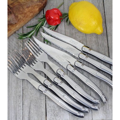 French Home Laguiole Stainless Steel Steak Knife and Fork Set, 8 Piece Set