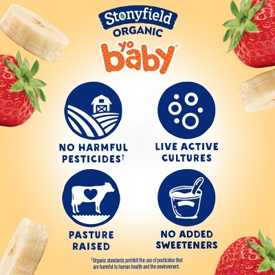 Stonyfield Organic YoBaby Whole Milk Baby Yogurt Cups Banana and Strawberry - 24oz/6ct