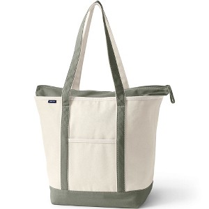 Lands' End Large 5 Pocket Zip Top Long Handle Canvas Tote Bag