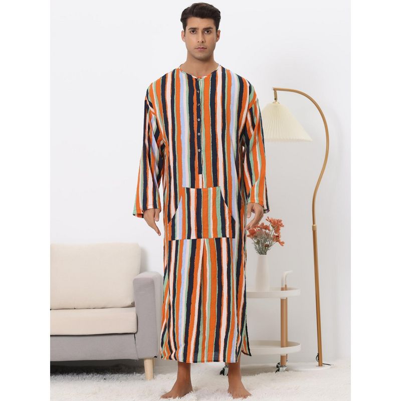 Lars Amadeus Men's Color Block Button Down Striped Lounge Nightgown, 2 of 6