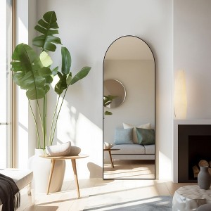 64 Inch Arched Right Angle Floor Standing Full-Length Mirror, Wall Mirror with Bracket Aluminum Alloy Thin Frame - 1 of 4