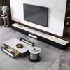 POVISON 102" Modern TV Stand for Projector, Sintered Stone TV Cabinet with Drawers for Home Theater, Oak Veneer MDF, Black & White Media Console - 3 of 4