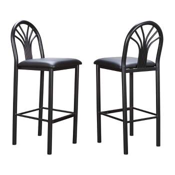 Set of 2 Thayer Faux Leather Padded Seat Barstool Black - Linon