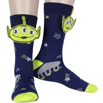 Disney Toy Story Green Alien Googly Eye Felt Applique Adult Costume Crew Socks Blue