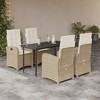vidaXL 5 Piece Patio Dining Set with Cushions - Beige Poly Rattan Reclining Chairs, Glass Table - Outdoor/Garden/Backyard - 2 of 4