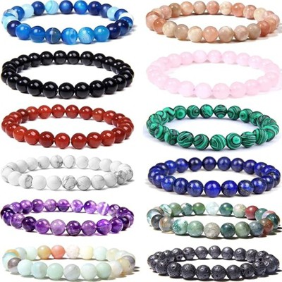BRINJOY 12PCS Chakra Healing Gemstone Bracelets - 8mm Stretch Beads for Anxiety Relief & Positive Energy