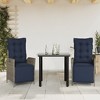 vidaXL Patio Dining Set - Adjustable PE Rattan Recliners with Cushions & Glass-Top Table for Outdoor, Garden, Backyard - Gray/Navy Blue - 2 of 4