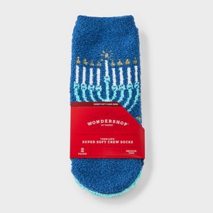 Toddler 2pk Cozy Hanukkah Socks - Wondershop™ Navy Blue 2T-3T - 1 of 3