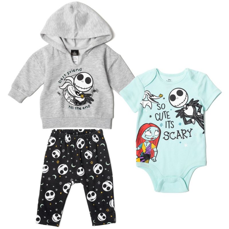 Disney Nightmare Before Christmas Oogie Boogie Fleece Pullover Hoodie Bodysuit & Pants 3 Pcs Outfit Set Newborn to Infant, 1 of 9