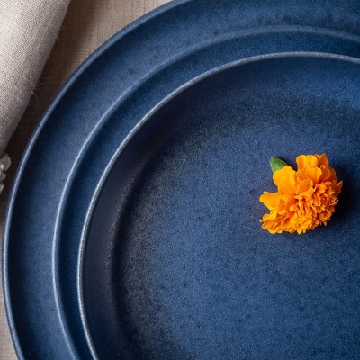 Blue Matte Ceramic 12-Piece Dinnerware Set, Service for 4