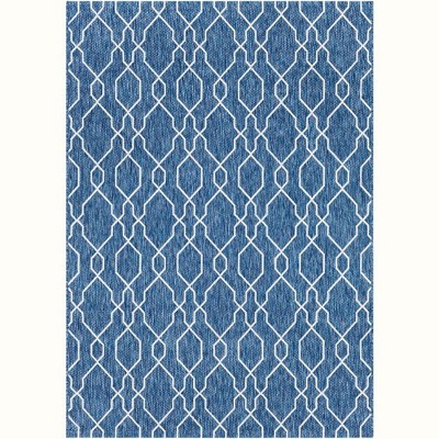 Valentijn Blue and White Synthetic Fur Stain-Resistant Area Rug