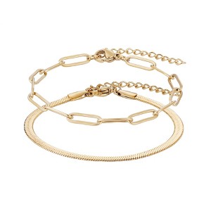 Adornia Tarnish Resistant 18k Gold Plated 2-Chain Bracelet Set - 1 of 4