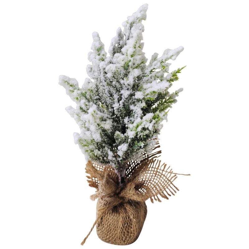 Northlight Heavily Flocked Pine Tree in Burlap Base Christmas Decoration - 9.5", 1 of 5