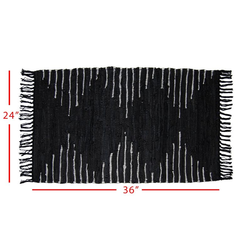 2x3 Foot Hand Woven Black Cotton & Recycled Leather Indoor Rug - Foreside Home & Garden, 4 of 7