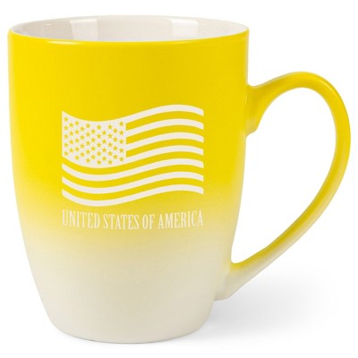 Elanze Designs United States of America Flag 12 Ounce Ceramic Laser-Etched Engraved Drinkware Mug, Yellow and White Ombre