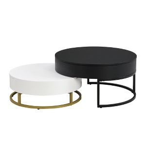 Dexmalle Modern Round Lift-top Nesting Coffee Tables with 2 Drawers - 1 of 4