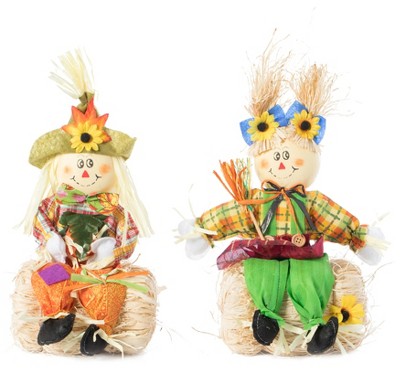 Gardenized Scarecrow Boy And Girl Set Sitting On A Hay Bale : Target