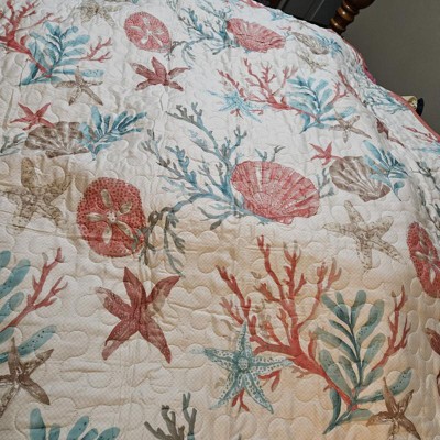 50x70 Ocean View Oversized Cotton Quilted Throw Blanket Coral