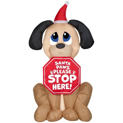 Gemmy Christmas Inflatable Dog with Santa Paws Sign, 5 ft Tall, Multi