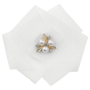 INSPIRE CHIC Women's Mesh Flower Brooch Pin Collar Bow Ties with Beads for Shirts - 1 of 4