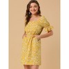 Allegra K Women's Causal Square Neck Elastic Waist Pocket Mini Floral Puff Sleeve Dress - 2 of 4