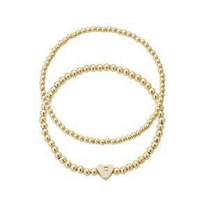 Adornia 14k Gold Plated Ball Bead Initial Bracelet Set - 1 of 1