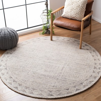 Ivory and Grey Round Hand Tufted Wool Rug