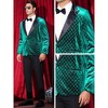 Lars Amadeus Men's Peak Lapel Wedding Shiny Argyle Plaid Velvet Suit Jacket - 4 of 4