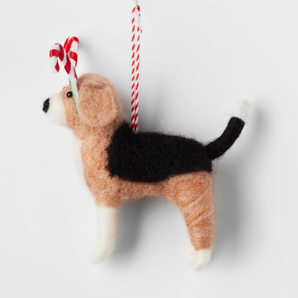 Felted Wool Beagle Dog Wearing Candy Cane Headband Christmas Tree Ornament Brown/White - Wondershop Case Pack of 6.